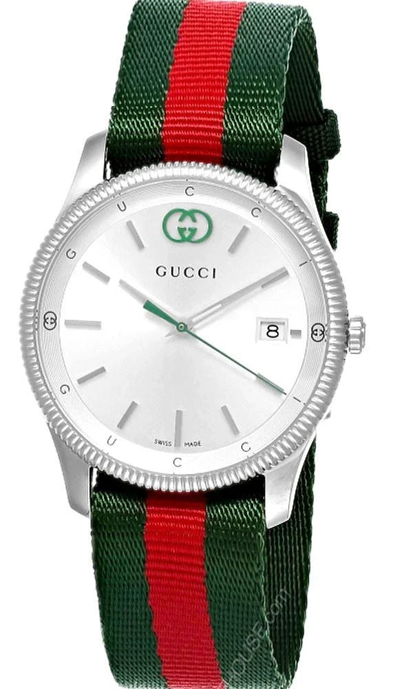 GUCCI G-Timeless Quartz 38 mm Silver Dial Nylon Strap Men's Watch