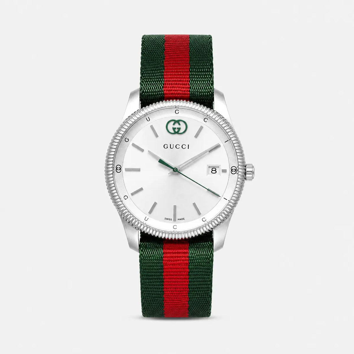 GUCCI G-Timeless Quartz 38 mm Silver Dial Nylon Strap Men's Watch