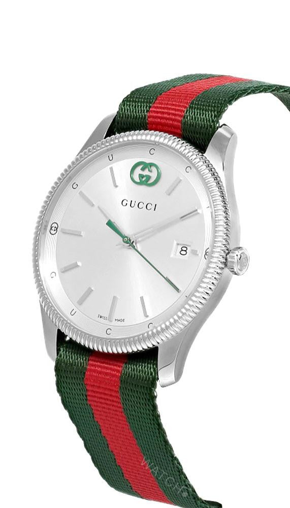 GUCCI G-Timeless Quartz 38 mm Silver Dial Nylon Strap Men's Watch