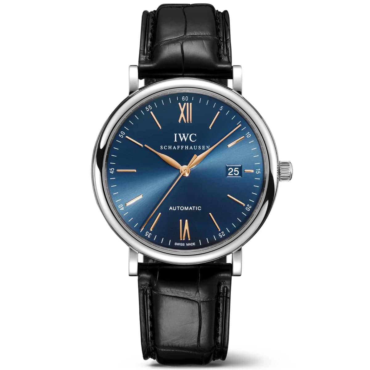 Portofino 40 mm Blue/Rose Dial Men's Leather Strap Watch