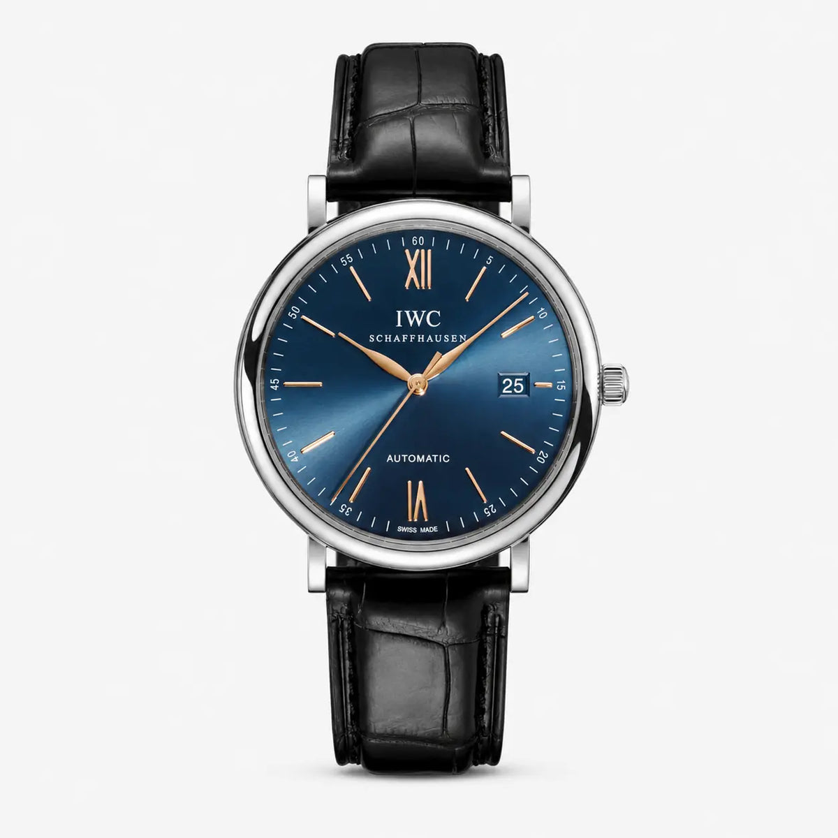 Portofino 40 mm Blue/Rose Dial Men's Leather Strap Watch