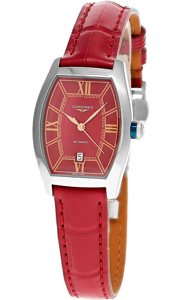 LONGINES Evidenza Automatic 30 mm Red Dial Leather Women's Watch