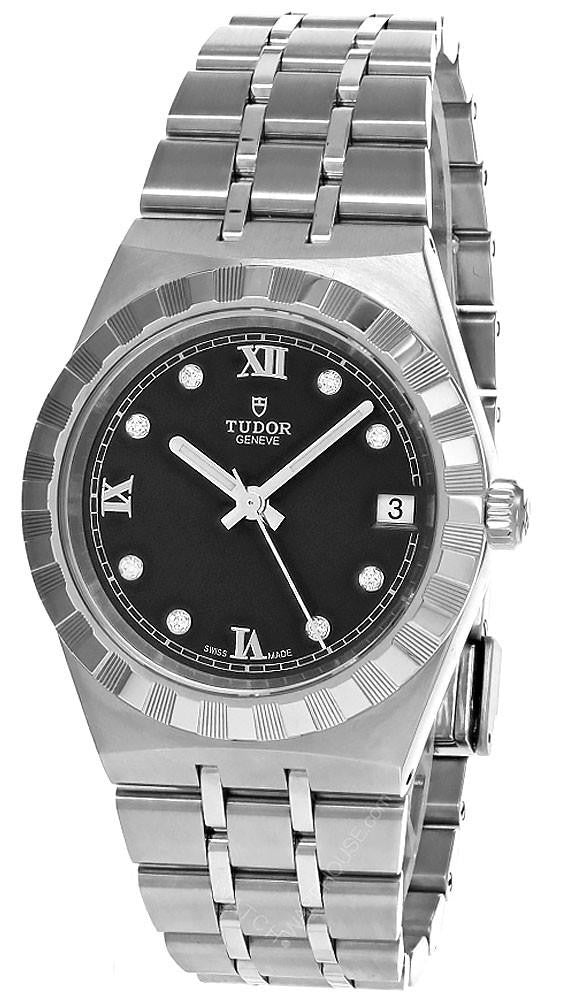 TUDOR Royal Black Diamond Dial 34 mm Stainless Steel Women's Watch